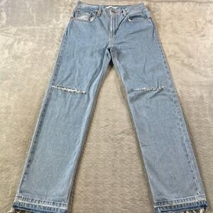 Levis Jeans Womens 28 Blue Low Pro Straight Light‎ Wash Distressed Raw Hem Mom